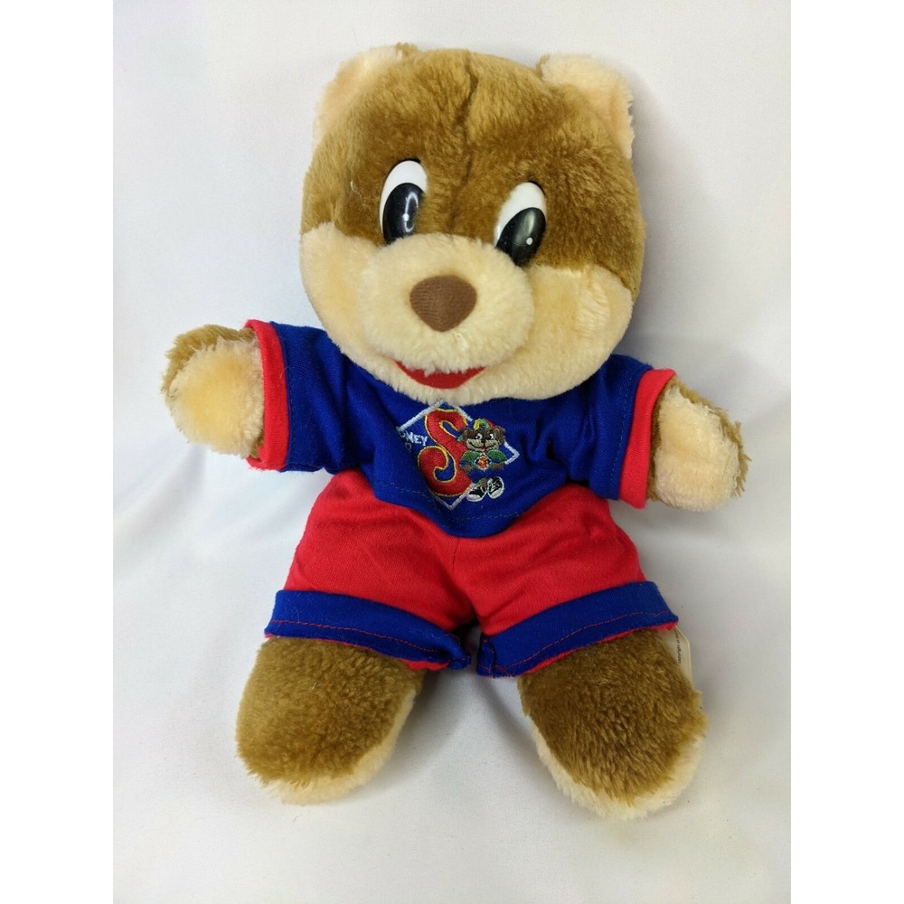 Shoney's Bear Plush 11 Inch Red Blue Embroidered Outfit #1 Stuffed Animal Toy